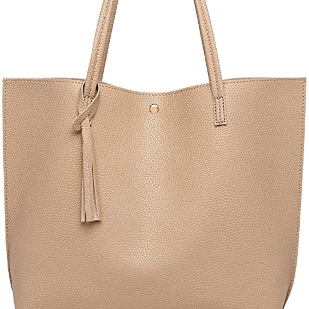 Women's Tote Shoulder Bag PU Leather Big Capacity Tassel Handbag